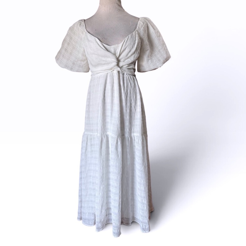 ASTR The Label Midi Dress Women M White Twist Front Puff Smocked Boho 90s